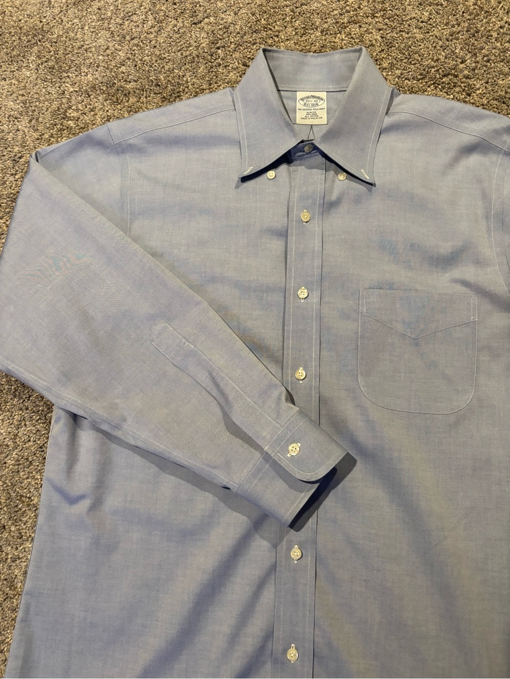 Brooks Brothers Original Polo Slim Non-Iron Blue 100% Cotton Dress Shirt 15.5-32
